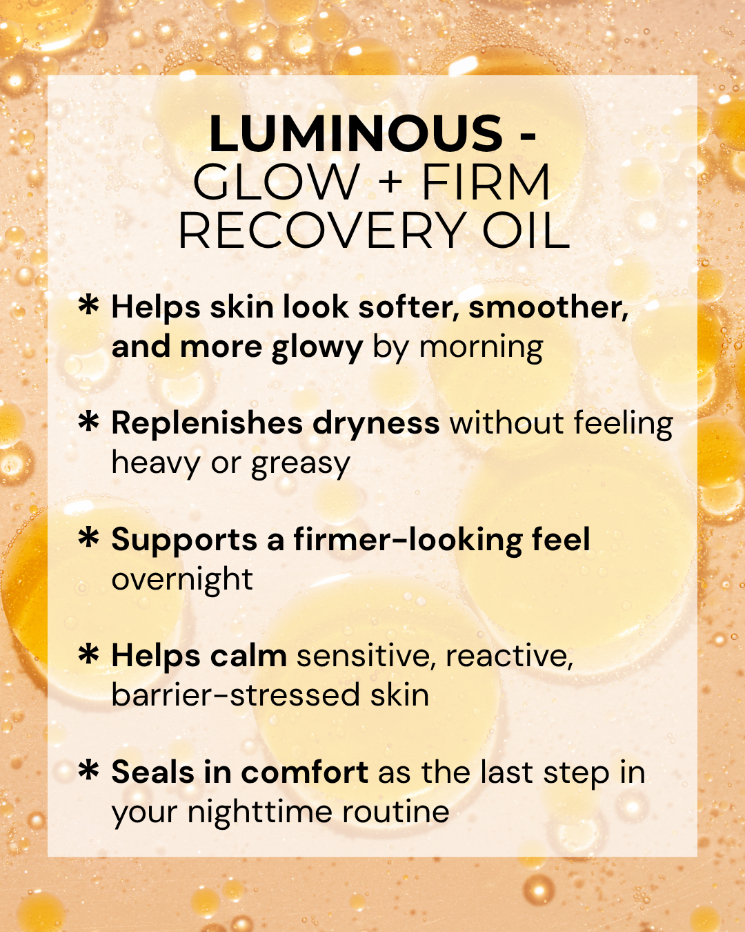 LUMINOUS – Glow + Firm Recovery Oil(Sensitive-Skin Safe)